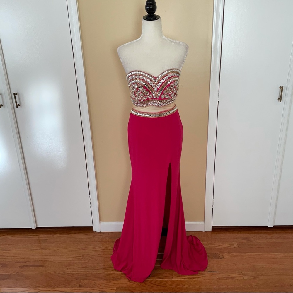 Madison James Pink Strapless Jeweled Top Dress - Picture 2 of 8